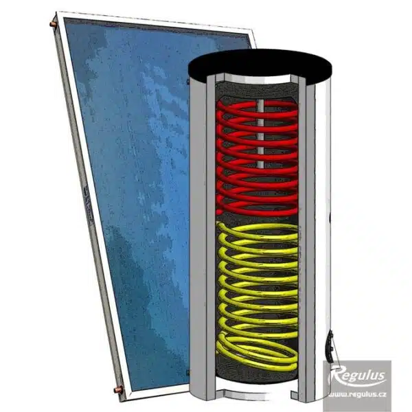 Solární systém pro ohřev vody Regulus SOL 250/2, zásobník 250 l se 2 výměníky, solární kolektory 2 ks, BEZ montáže
